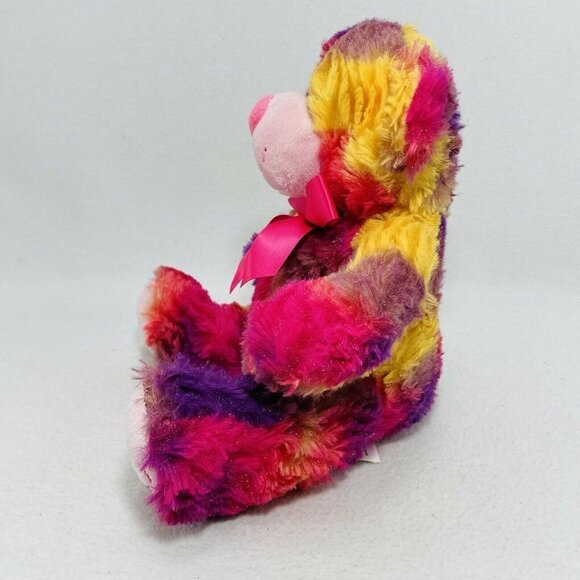 Kellytoy Colorful LGBT Rainbow Bear Plush 10” Sitter Pink Bow Heart Love Smile - Picture 4 of 10
